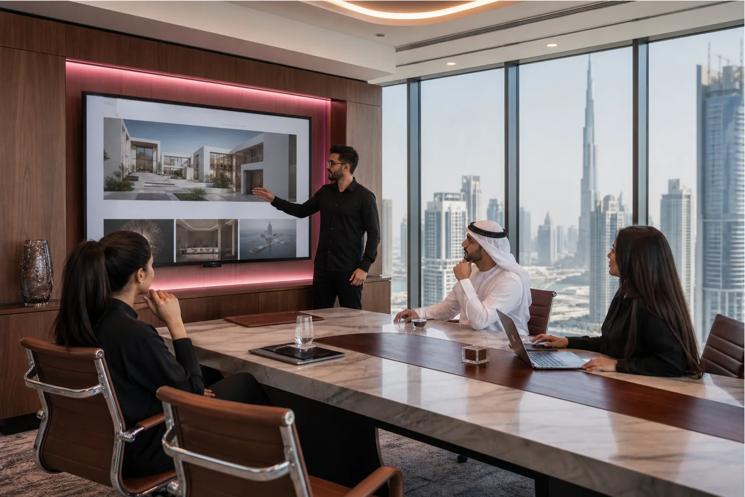 Dubai Web Design (DWD) team planning a custom website package for a Dubai small business.