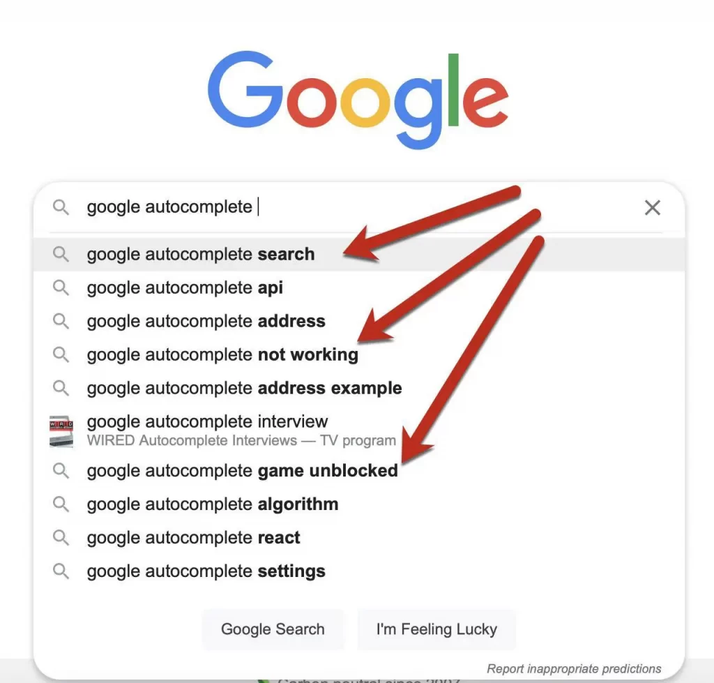 Google autocomplete Suggestion Keywords